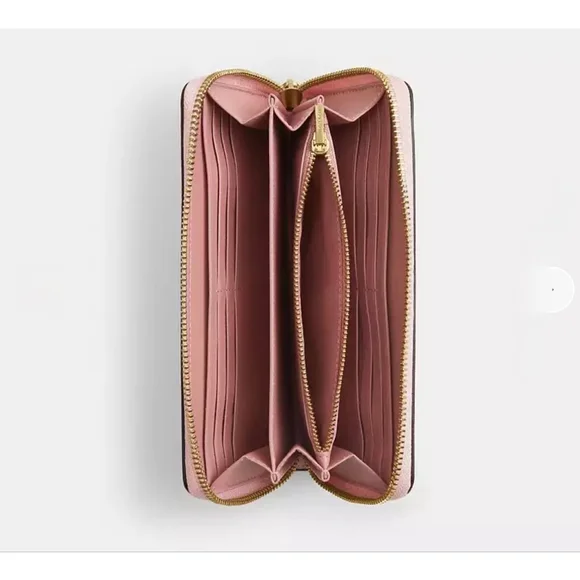 NEW Coach Powder Pink Long Zip Around Wallet In Signature Canvas NWT - Picture 2 of 4